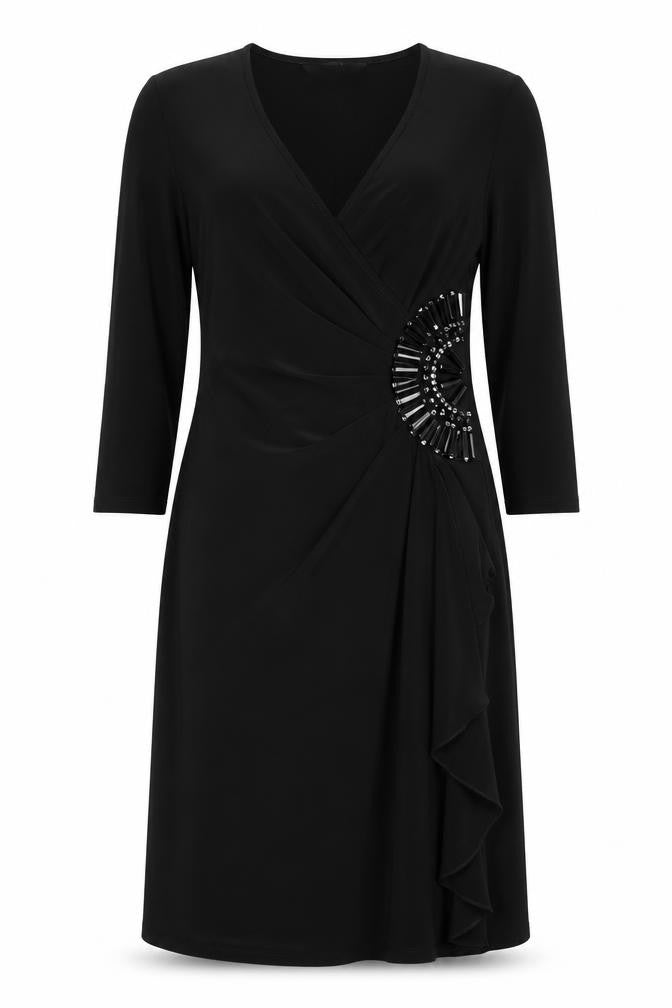 Front view of Julien Macdonald women’s black a-line, size UK 10