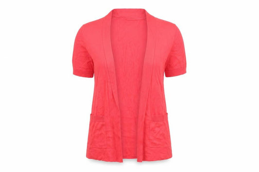 Front view of F&F women’s red knit cardigan jumper, size UK 10