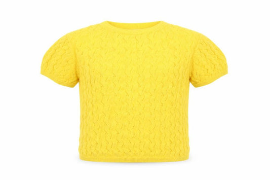 Front view of Mango girls’ yellow knit jumper, size 9-10, years