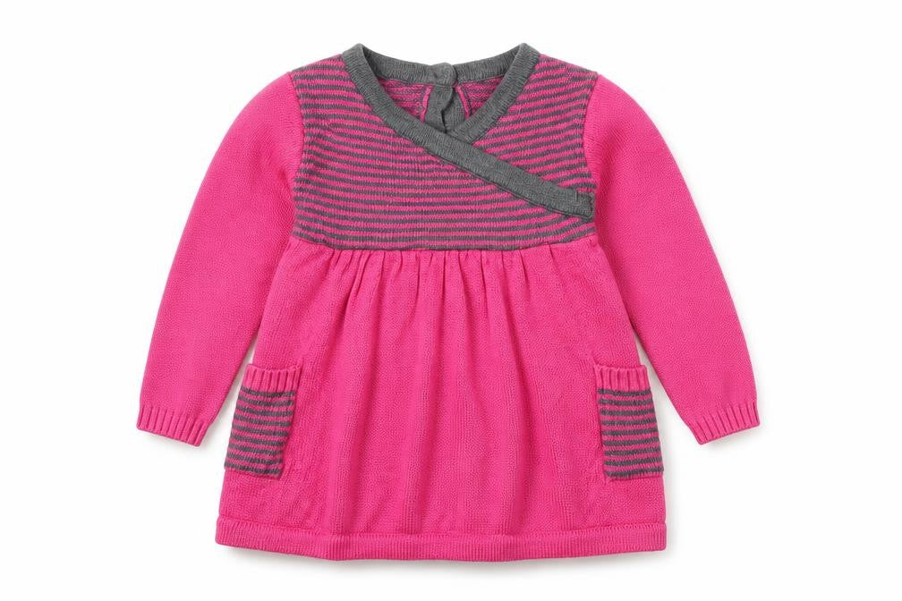 Sophie and Sam Girls Pink Striped Knit Jumper Dress  Size 12-18 Months