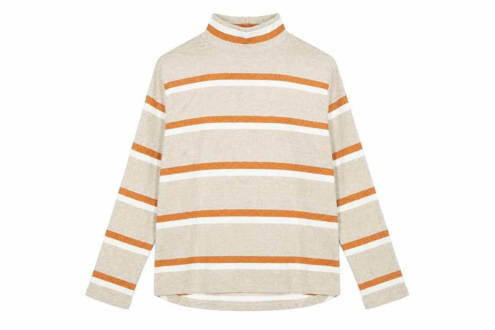 Front view of Tu women’s brown striped knit jumper, size UK 14