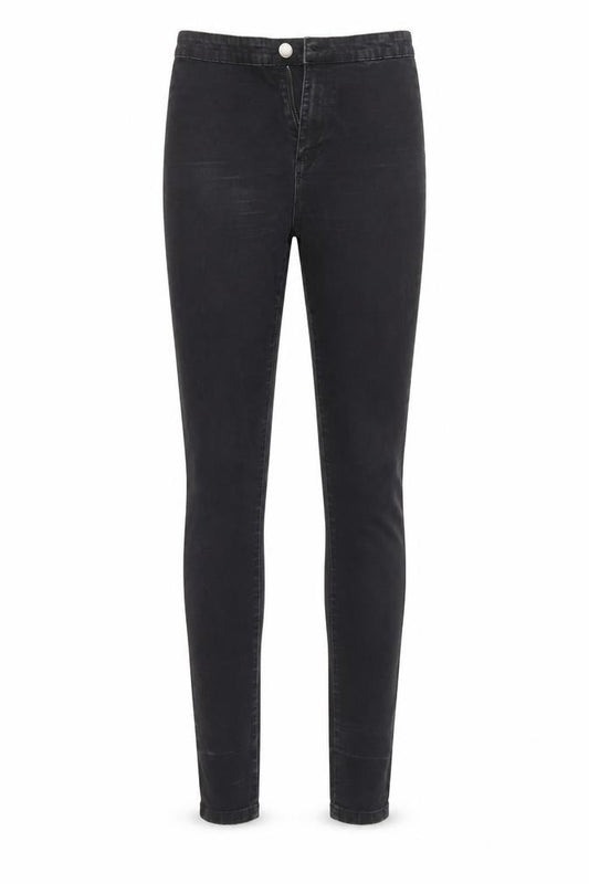 Front view of Denim & Co. women’s black denim skinny jeans, size UK 10, 29-inch leg