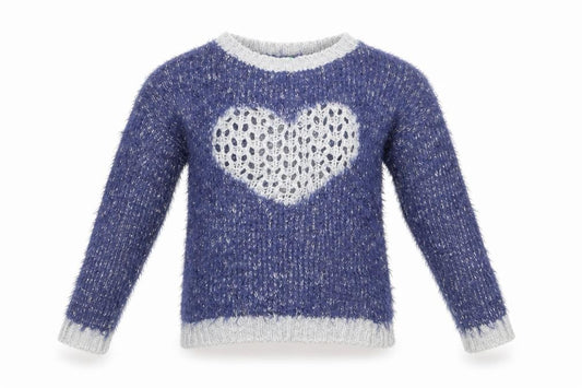 Front view of United Colors of Benetton girls’ blue jumper, size 7-8, years - love heart