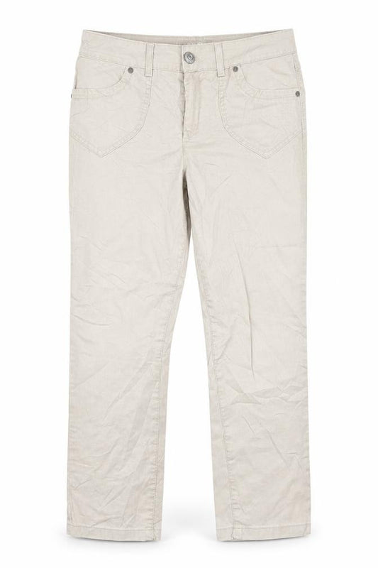 Front view of Rocks women’s beige cropped jeans, size L, 23-inch leg