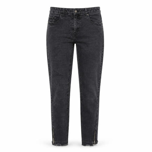 Front view of women’s black denim straight jeans, size UK 28, in, 28-inch leg