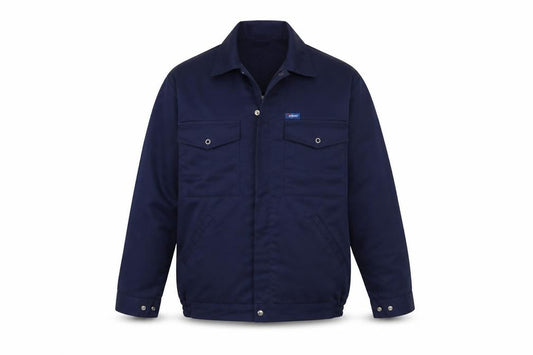 Front view of Eurostar men’s blue jacket, size M