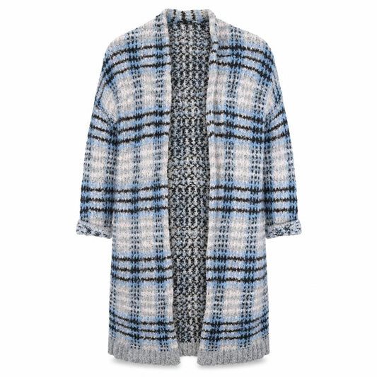Front view of Warehouse women’s multicoloured check cardigan jumper, size S