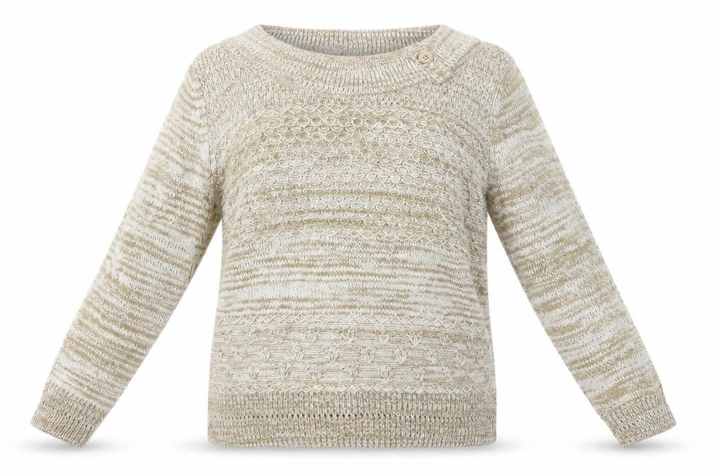 Front view of Bonmarché women’s beige striped jumper, size S