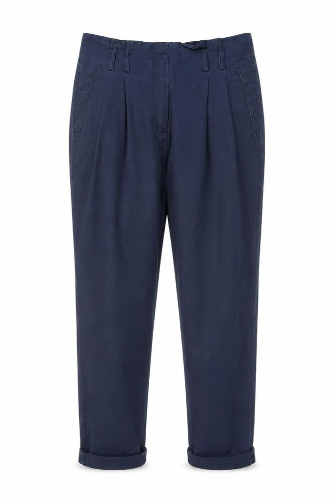Front view of H&M women’s blue chino trousers, size UK 10, 25-inch leg - zip