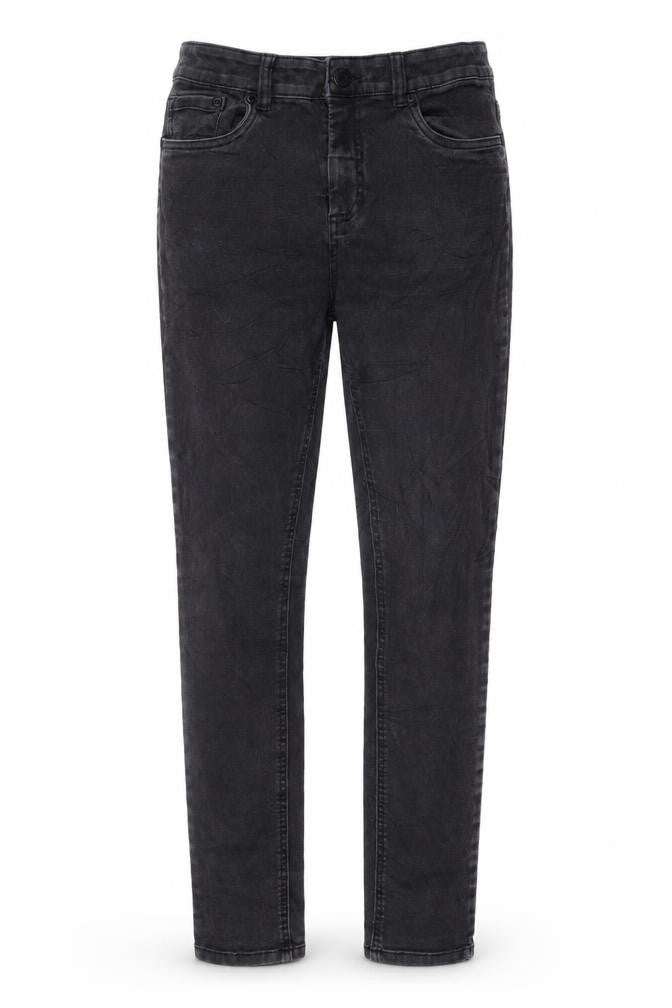 Front view of women’s black straight jeans, size UK 12, 28-inch leg