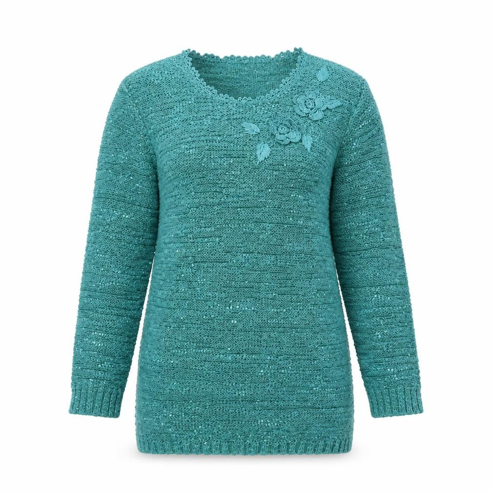Bon Marché Womens Green   Pullover Jumper Size S  - Embroidered Floral