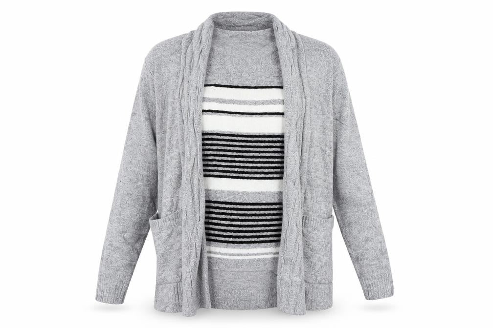 Pure & Natural Womens Grey Striped  Basic T-Shirt Size M  - top and cardigan in one