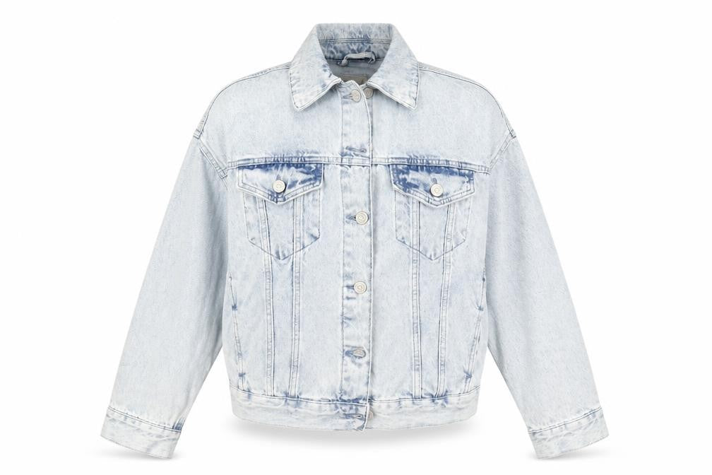 Front view of Denim & Co. women’s black denim jacket, size UK 6