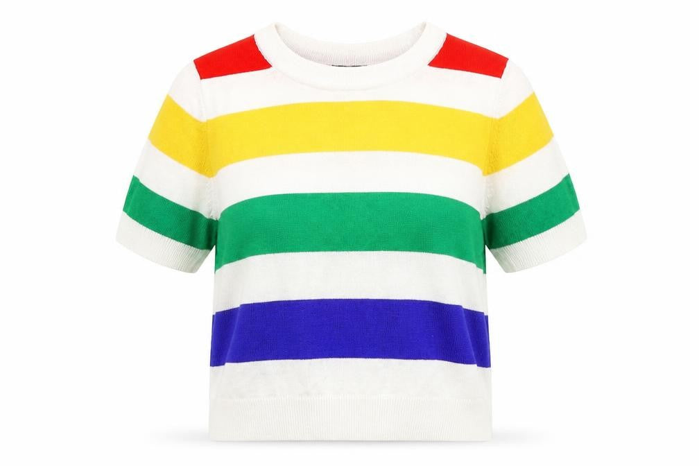 Front view of New Look women’s multicoloured striped jumper, size UK 10, - cropped