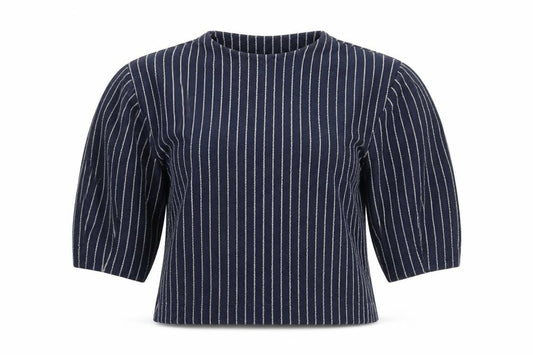 Front view of Next women’s blue striped basic blouse, size UK 6