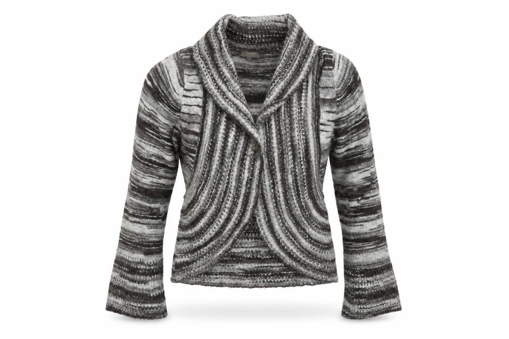 Front view of Soon women’s grey cardigan jumper, size UK 10