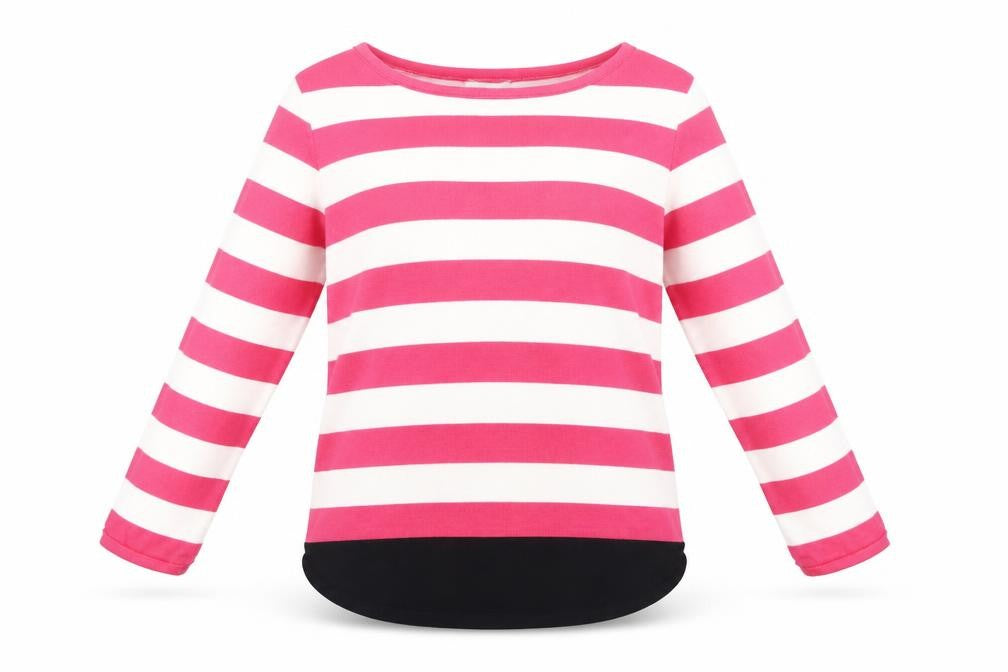 Front view of Rockmans women’s pink striped knit jumper, size M