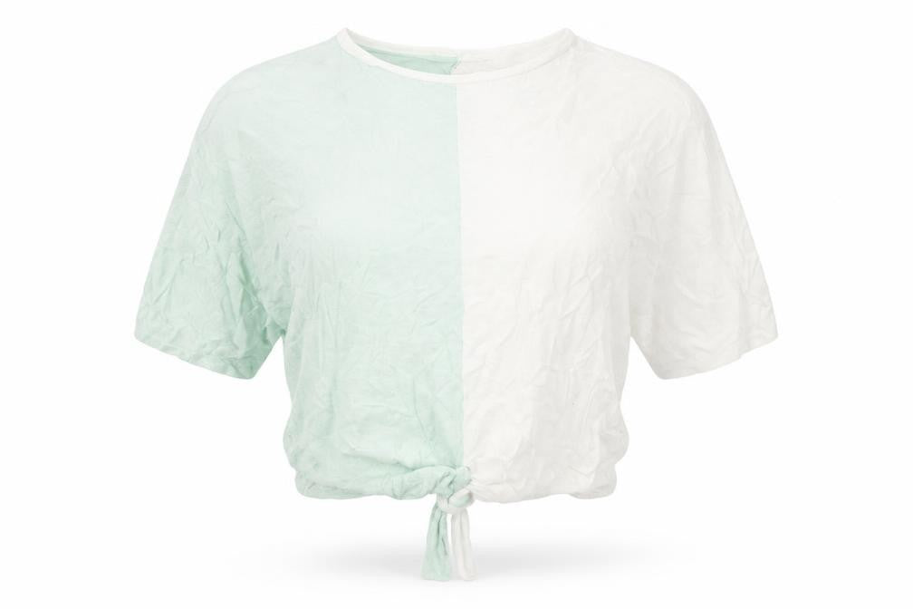 Front view of Phase Eight women’s green colourblock jersey basic t-shirt, size S