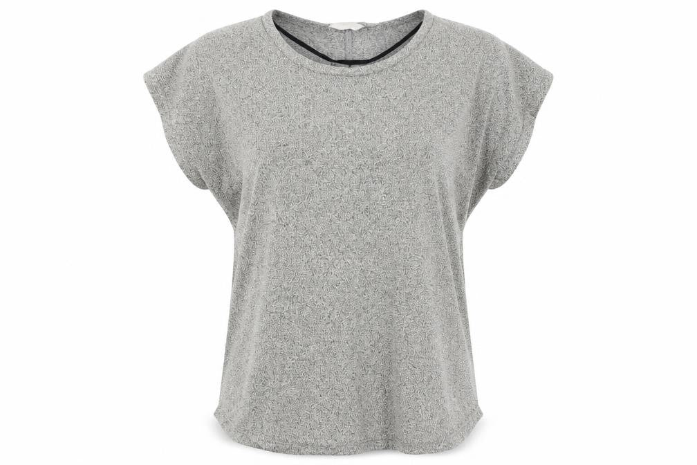 Front view of Preworn women’s gold jersey basic t-shirt, size L