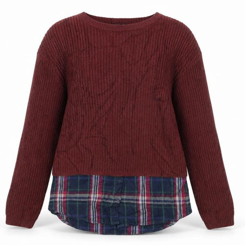 New Look Girls Brown Plaid Knit Pullover Jumper Size 12-13 Years  - Layered