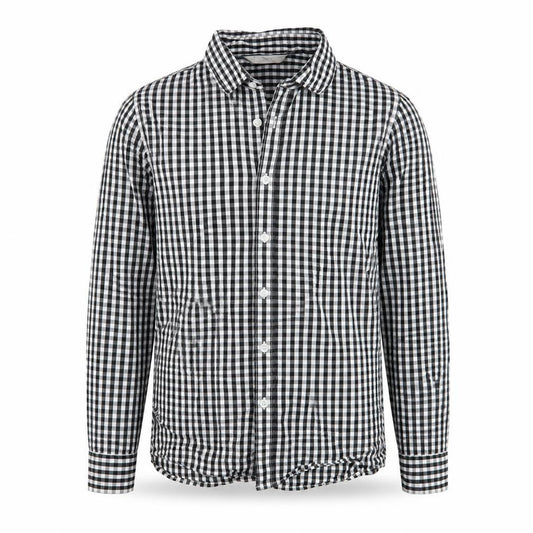 Front view of Mango boys’ gold check woven basic button-up, size 10, years