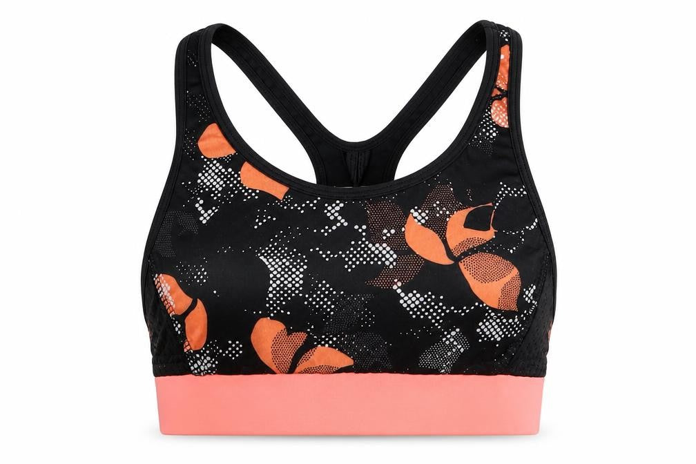 Front view of Primark women’s black floral cropped tank, size UK 6