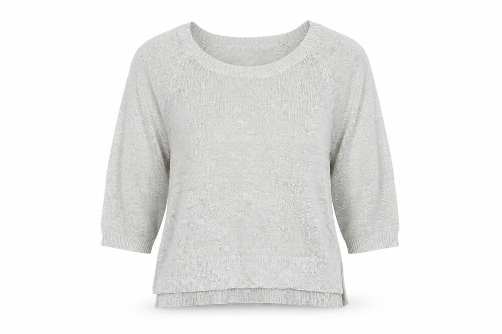 Front view of H&M women’s grey basic t-shirt, size S