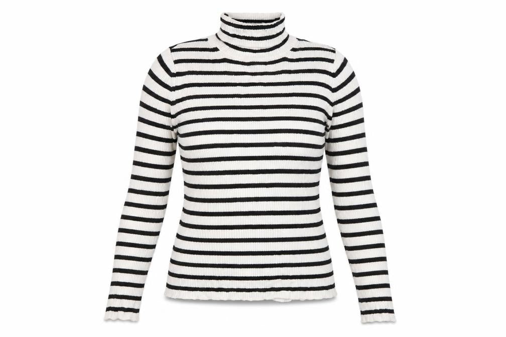 Front view of Topshop women’s white striped knit jumper, size UK 8