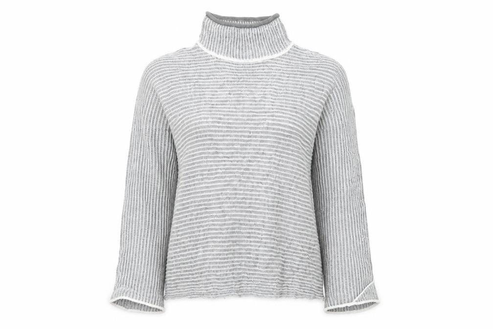 Front view of QED London women’s grey knit jumper, size M