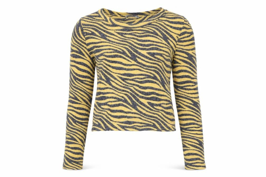 Front view of Zara women’s yellow striped jumper, size M