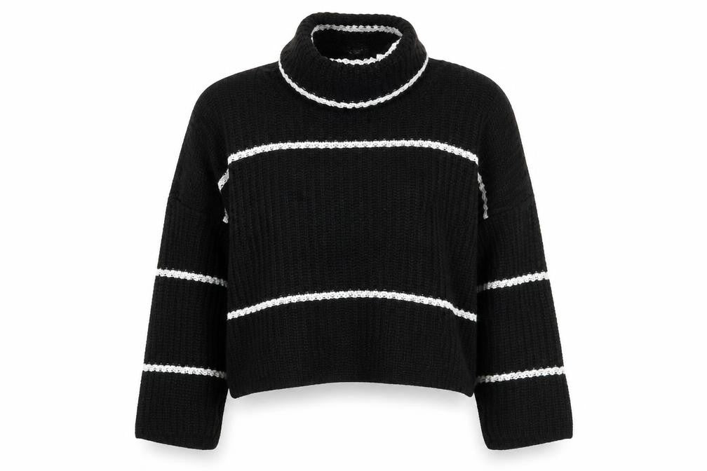 Front view of Boohoo women’s black striped jumper, size M