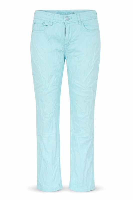 Front view of My Christy women’s green denim jegging jeans, size S, 27-inch leg