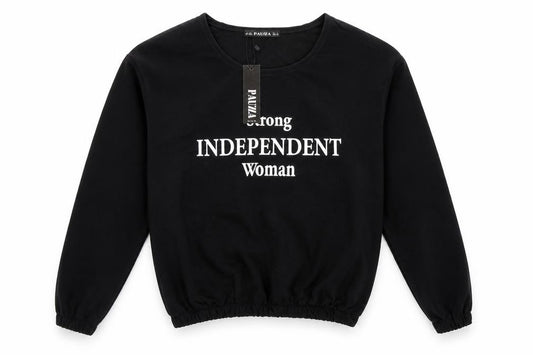 Front view of Pauza women’s black pullover sweatshirt, size S