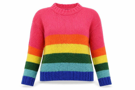 Front view of Primark women’s pink striped jumper, size XS, - multicoloured