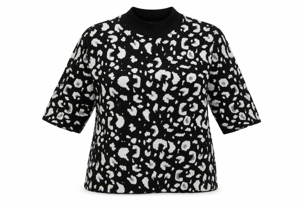 Front view of F&F women’s black geometric jumper, size UK 14