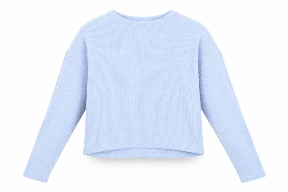 Front view of H&M girls’ blue jumper, size 14, years