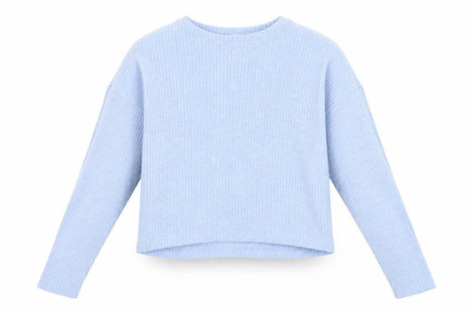 Front view of H&M girls’ blue jumper, size 14, years