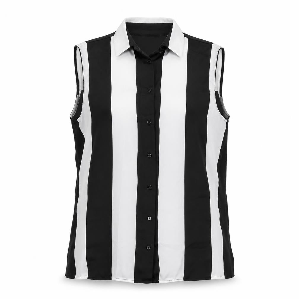 Front view of Zanzara women’s black striped chiffon basic blouse, size S