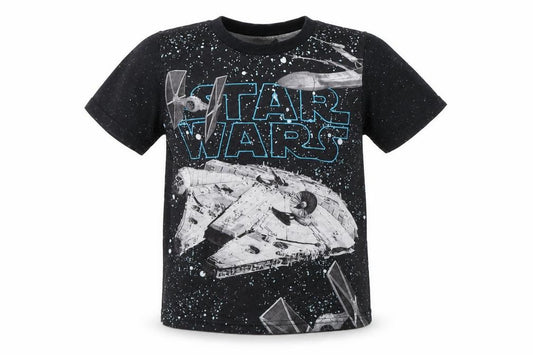 Front view of Star Wars boys’ black basic t-shirt, size 3-4, years - star wars