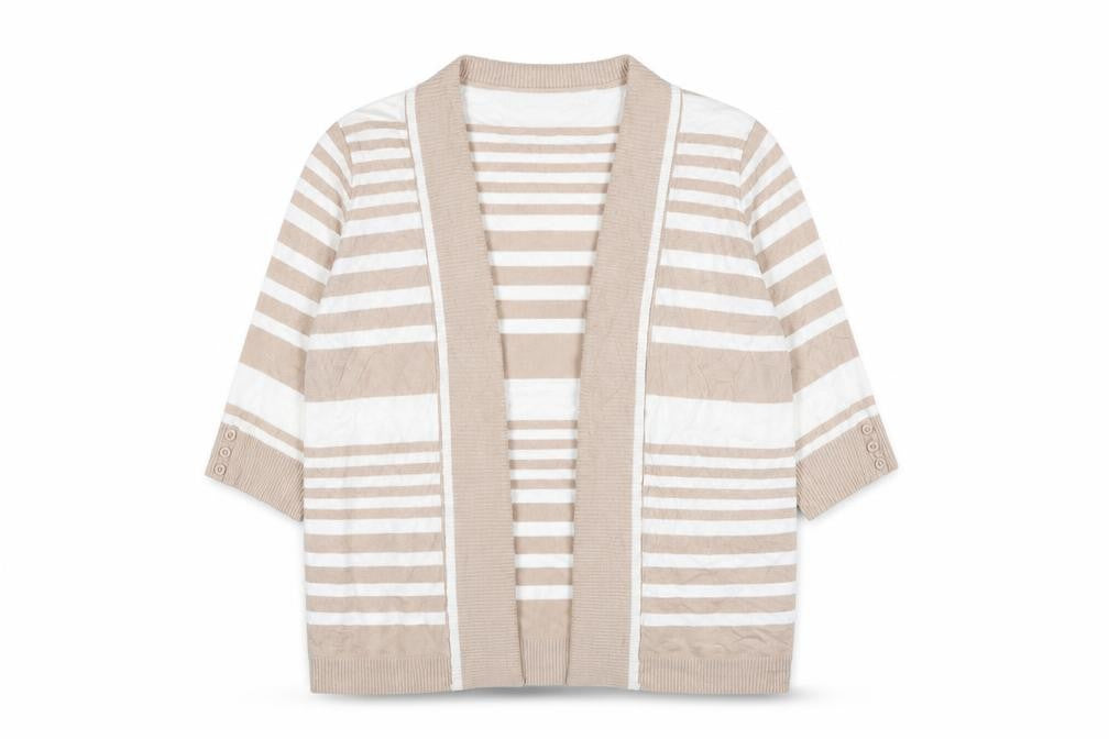 isle Womens Beige Striped  Cardigan Jumper Size 18