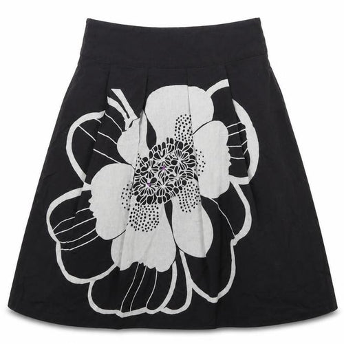 King La Womens Black Floral  A-Line Skirt Size L