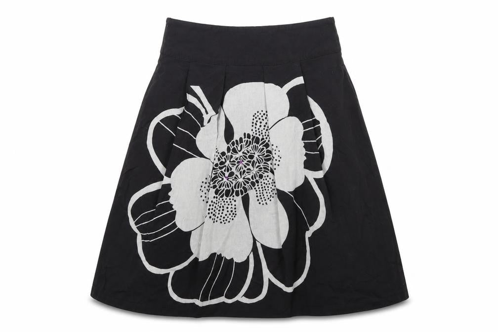 King La Womens Black Floral  A-Line Skirt Size L