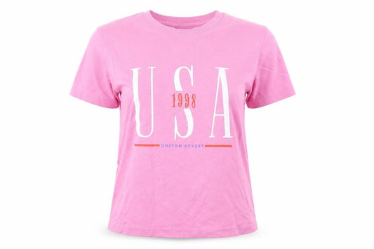 Front view of Topshop women’s pink basic t-shirt, size UK 6, - usa