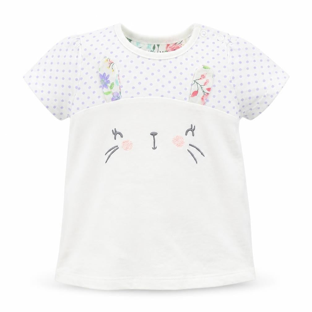 Nutmeg Girls White Polka Dot  Basic T-Shirt Size 6-9 Months  - rabbit