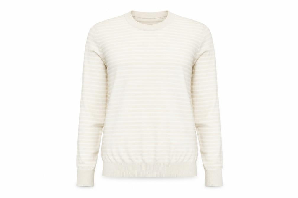 Front view of Gap women’s beige striped knit jumper, size S