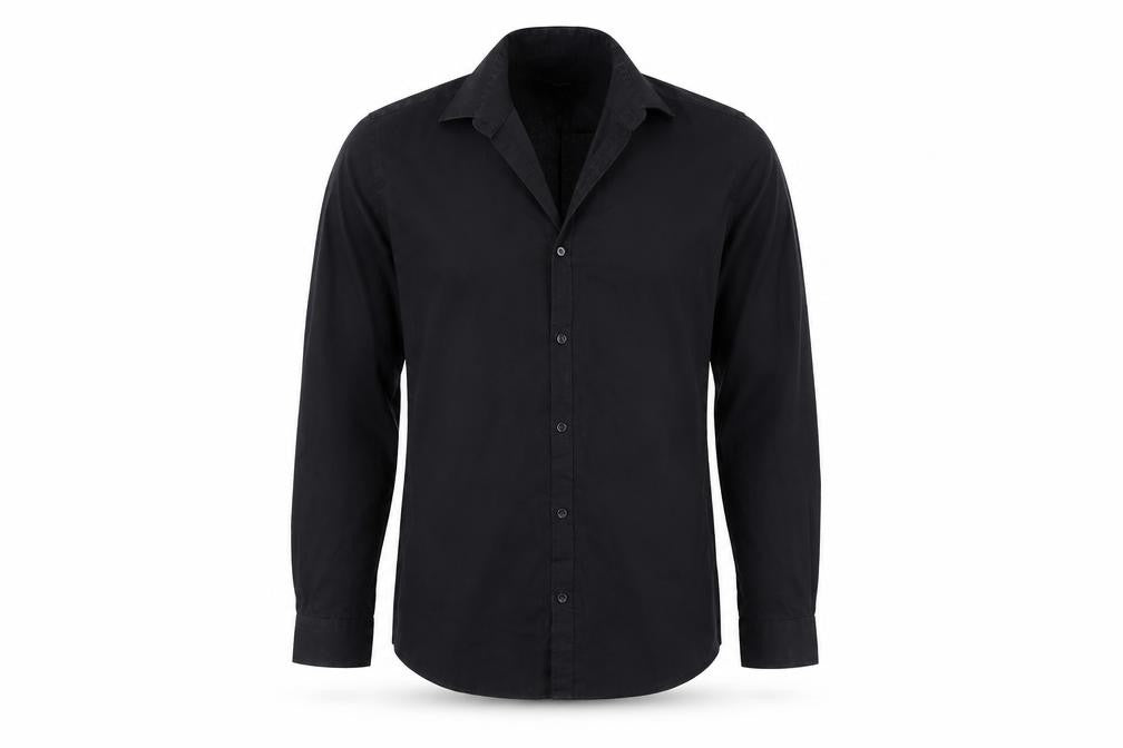 Front view of Cedarwood State men’s black button-up, size 15