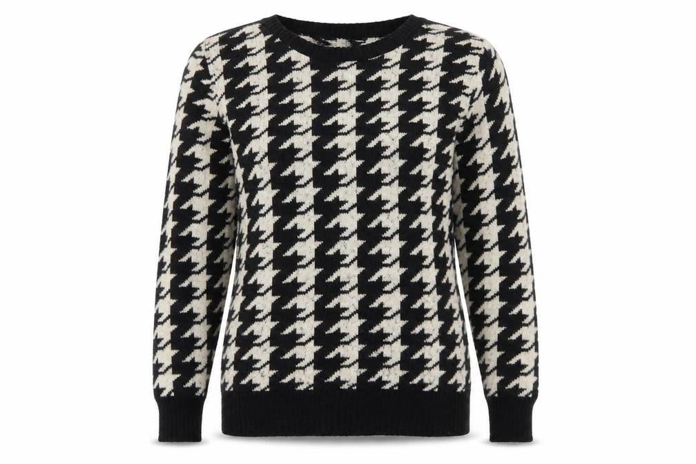 Front view of Louche women’s black check jumper, size UK 10