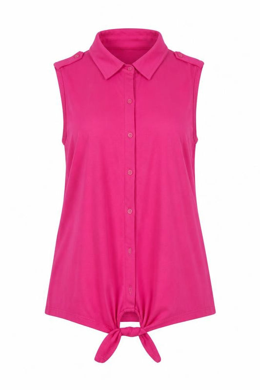 Front view of F&F women’s pink basic button-up, size UK 6