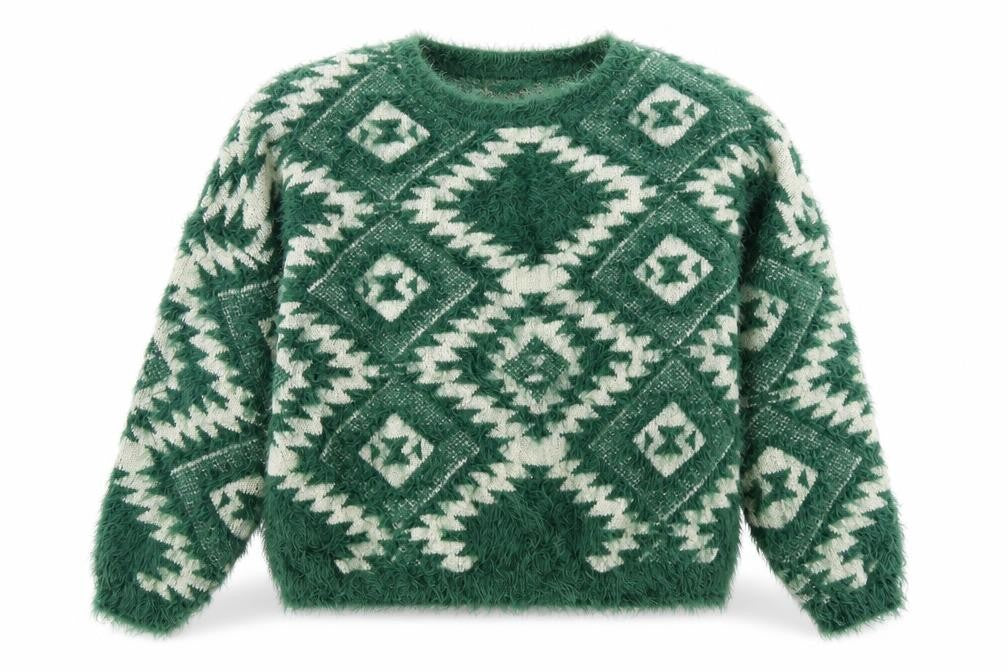Front view of Sophyline women’s green geometric jumper, size M