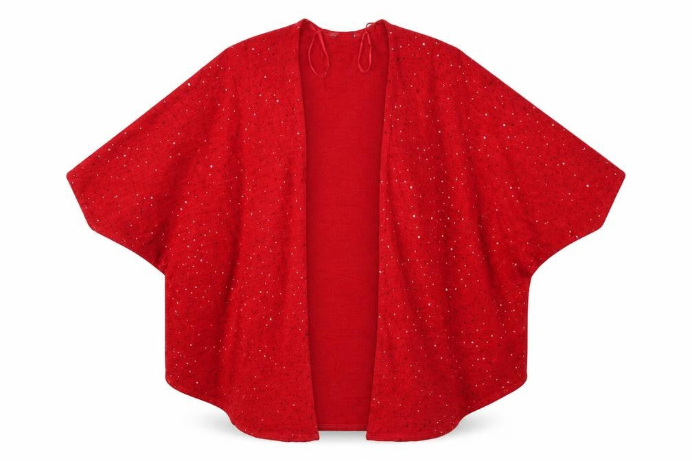 Front view of Isle women’s red polka dot cardigan jumper, size S